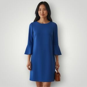 Tommy Hilfiger Womens Long Bell Sleeve Shift Dress Royal Blue 4 Knee Lenght‎ New